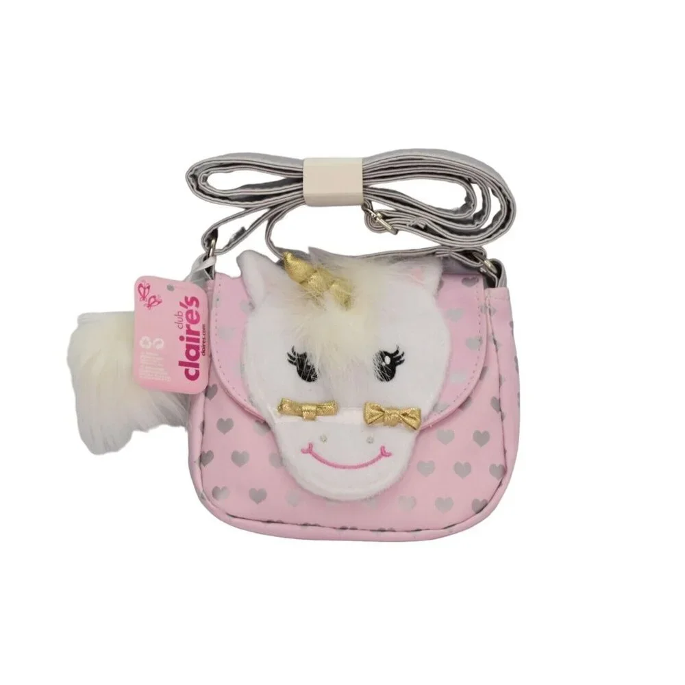 Claires Club Crossbody Bag Purse Ariella the Unicorn Plush Pink Heart Girls